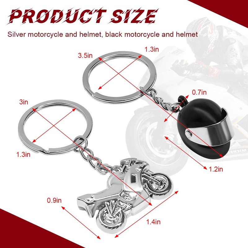 NYTKL 4 PCS Motorcycle Helmet Keychain, Creative Motorcycle Keychain Helmet Key Fob, 3D Metal Motorbike Keyring for Men (Black+Silver) - Image 2